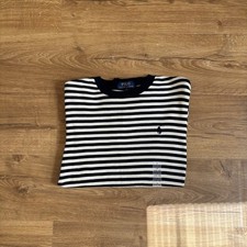 NEW Polo Ralph Lauren Boys Waffle Knit Shirt Cream/Navy Striped Pony Logo