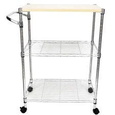 3-Tier Rolling Kitchen Trolley Cart Steel Island Storage Silver