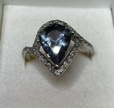 3.44ct pear cut  AAA  Tanzanite And Diamond Ring. 5.75 10k White Gold