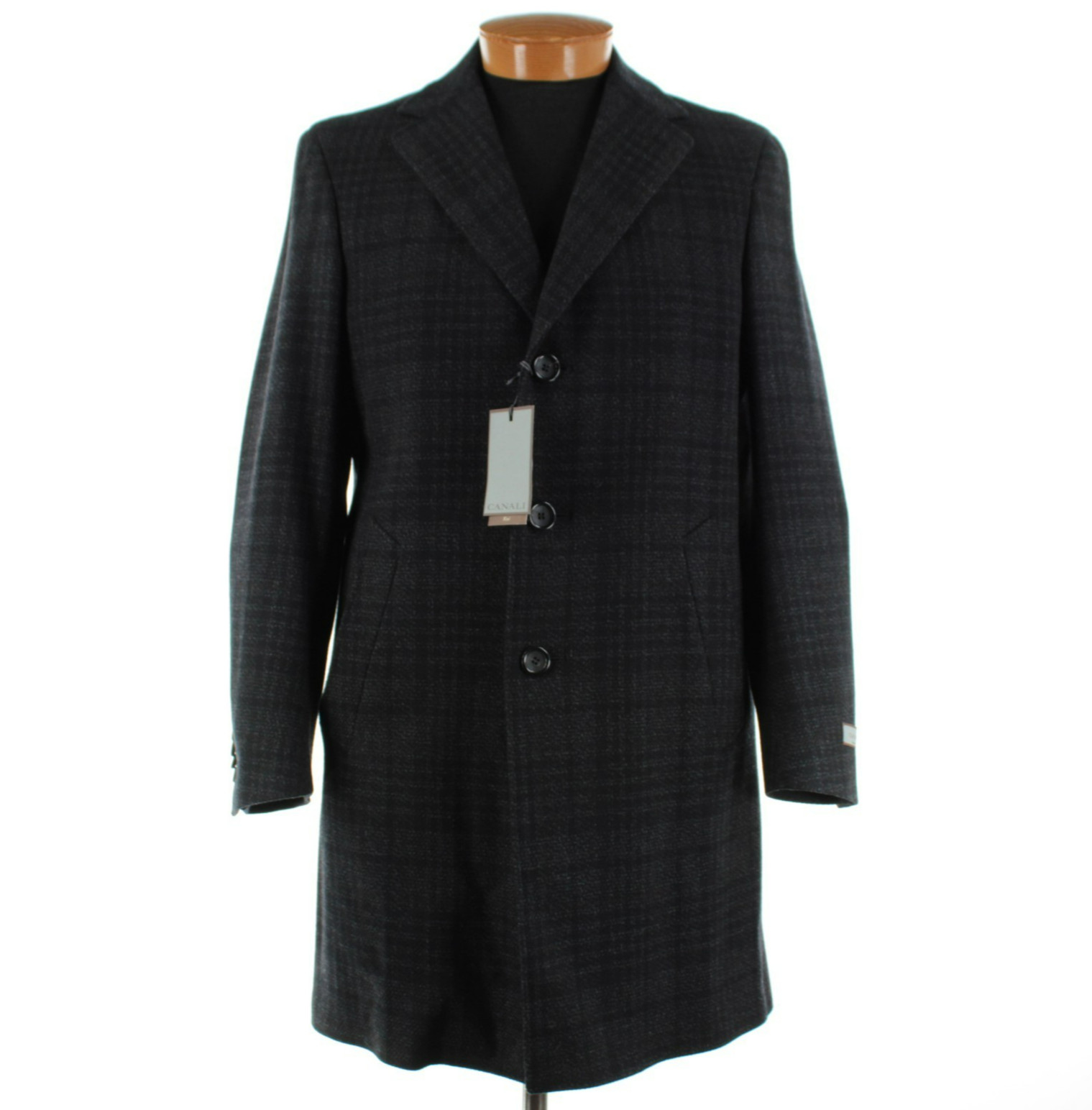 Canali Kei NWT Wool/Cashmere Overcoat Size 50R (40R US) Black/Gray/Brown Plaid