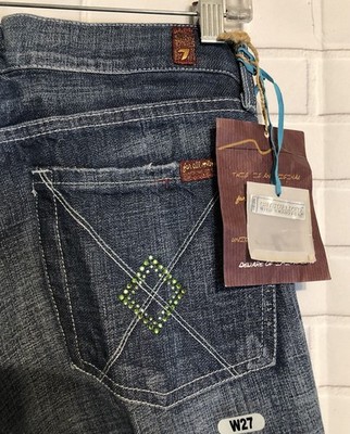 7 For All Mankind Jeans Womens 27 Dojo Swarovski Flare Distressed Denim Blue