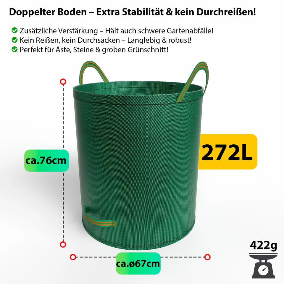 3 Stück Gartenabfallsack 272L mit doppeltem Boden Laubsack für Gartenabfälle - Bild 3 von 4