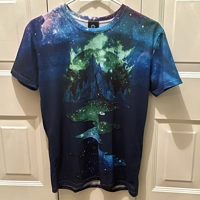Aloha From Deer Mountain Starry Night Galaxy Blue Green T Shirt XS