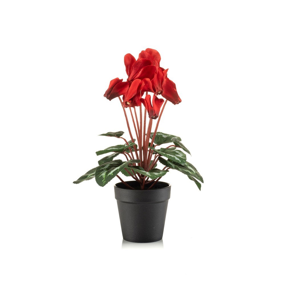 Faux Silk Artificial Dutch Cyclamen Flower Bush in Pot 30cm Tall Red