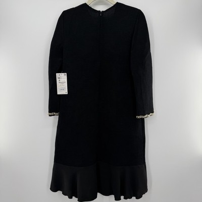 Zara Basic Collection XS Long Sleeve Black Chain Ruffle Sheath Dress