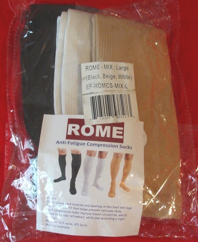 New 3 pr ROME Compression Socks Black White Beige Size L/XL Knee High