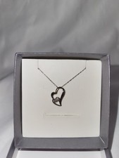 10k White Gold Double Heart 3 Diamond Chips 18" Necklace