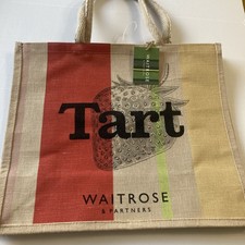 Waitrose Strawberry Tart Tote Bag British Stripe Shopper Jute Pudding Juco New
