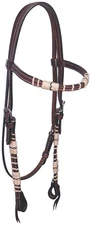Buffalo Leather Headstall Natural Rawhide Black Accents Western Horse Tack 2349D