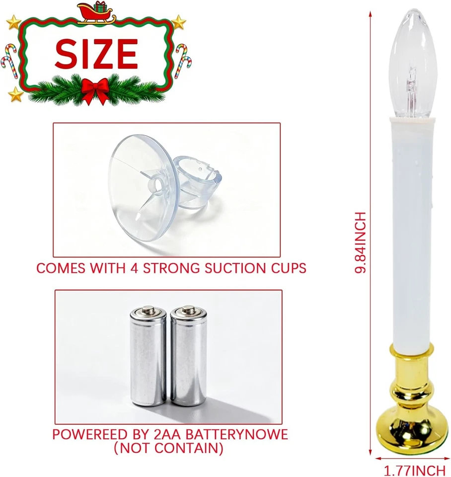 4 Pack Christmas Window Candles with 4 Pack, LED Automatic Timer Candle-Gold  - Image 2 of 4