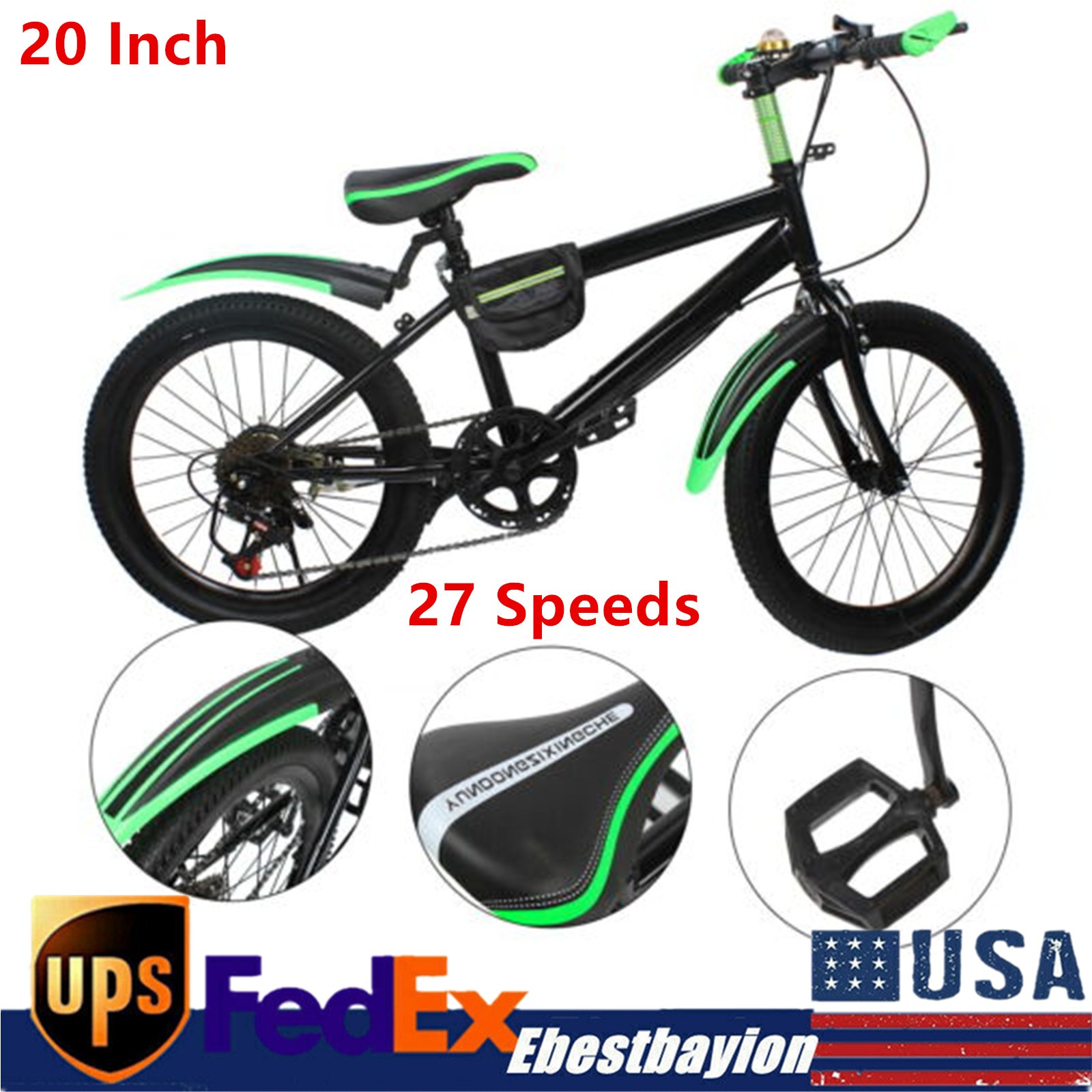20 Inch Kids Mountain Bike 7-Speed High Carbon Steel City Bicycle