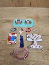 9 Piece Small Dog Lot Leash, Molars, Harness, Food  Water Dishes, and Toy