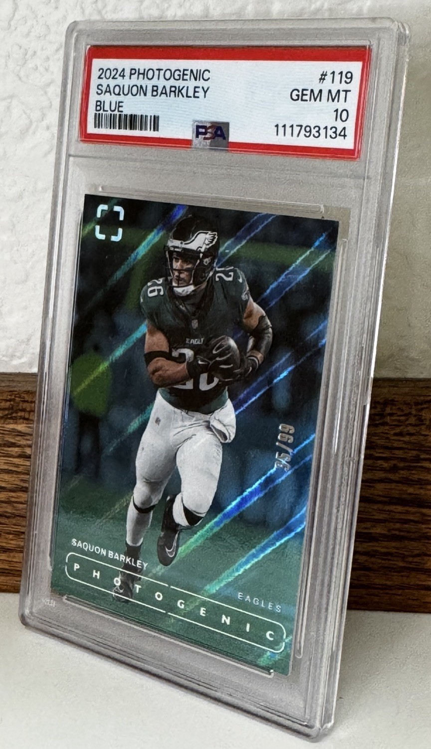 POP 1 2024 Photogenic Saquon Barkley Blue /99 PSA 10 Eagles OPOY SB LIX NFL view 4