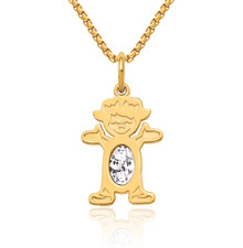 14K Solid Yellow Gold Girl Oval White Topaz Necklace