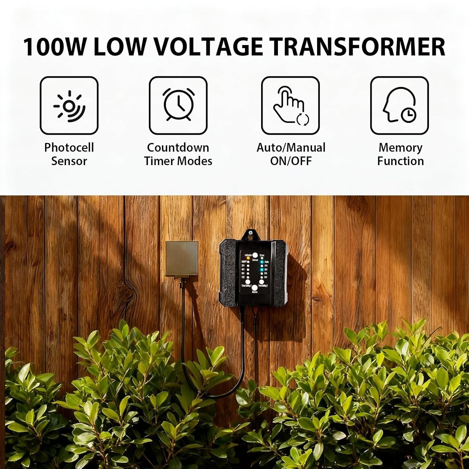 100W Weatherproof Low Voltage Landscape Transformer with Timer & Photocell