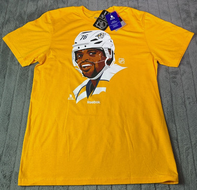 Reebok NHL T-Shirt gelb Größe Medium Grafik Front Hit #76 American Hockey