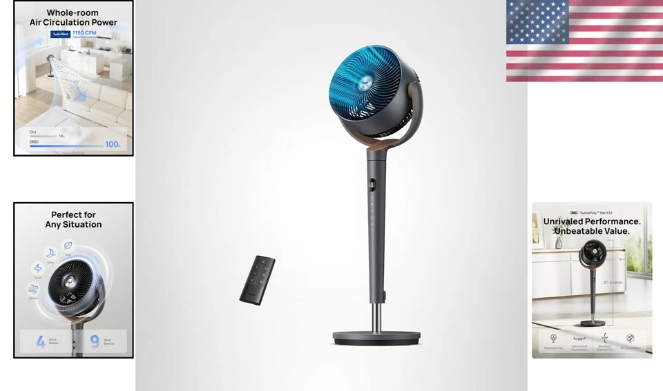 Ventilador de pie Ventilador de piso Ventilador oscilante Ventilador silencioso 9 velocidades 20dB 120° Foto 2 de 4