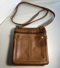 Fossil Tan Brown Leather Crossbody Small Organizer Bag Purse Vintage Y2K Classic