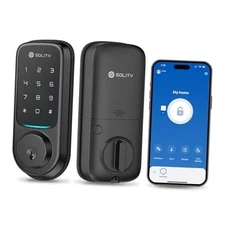  No-Hub Smart Digital Door Lock, Designed in Korea, Keyless Entry, Matt Black