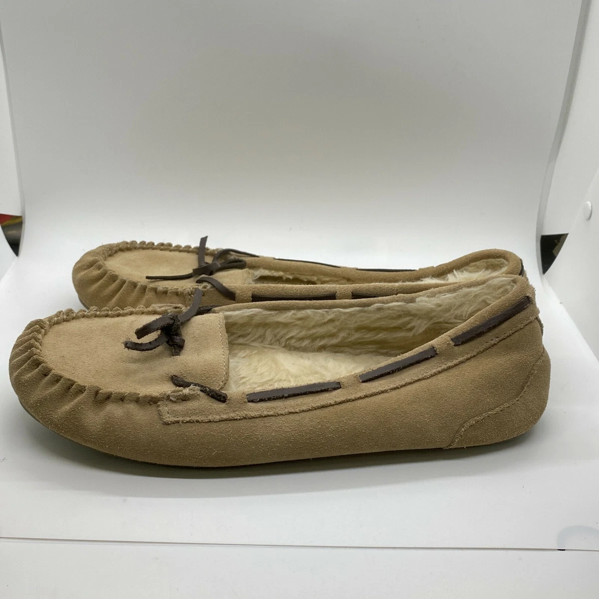 So Womens Kohls Tan Leather Faux Fur Trim Round Toe Moccasin