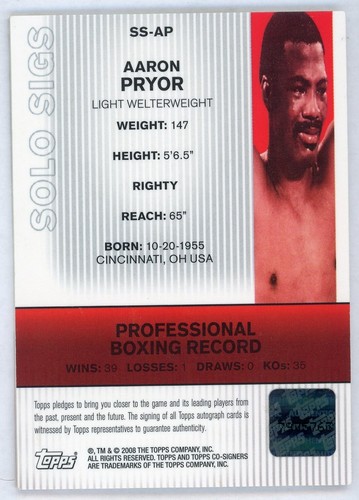 Aaron Prior 2008 Topps Co-Signers Auto #SS-Ap Light Welterweight - Picture 2 of 2