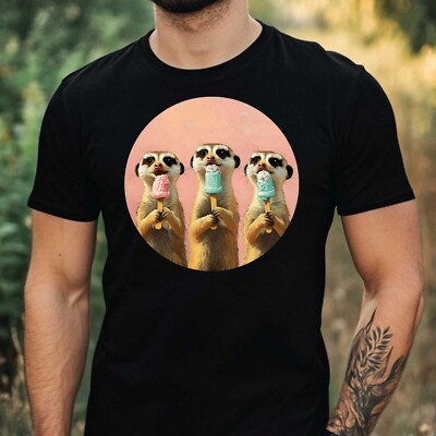 Herren T-Shirt Erdmännchen essen Eis Motiv Baumwolle Größe XS bis 5XL