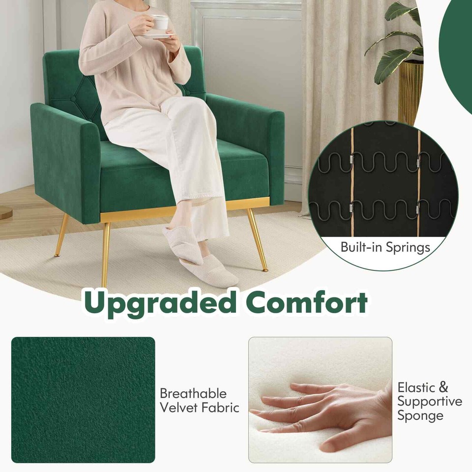 COSTWAY Modern Velvet Accent Chair Upholstered Armchair Sofa Chair