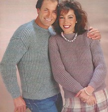 Easy Knit Fishermans Rib Sweater Knitting Pattern DK 32-44" 953