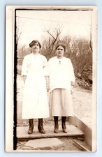 Vintage Postcard RPPC Sisters In White Dresses Real Photo