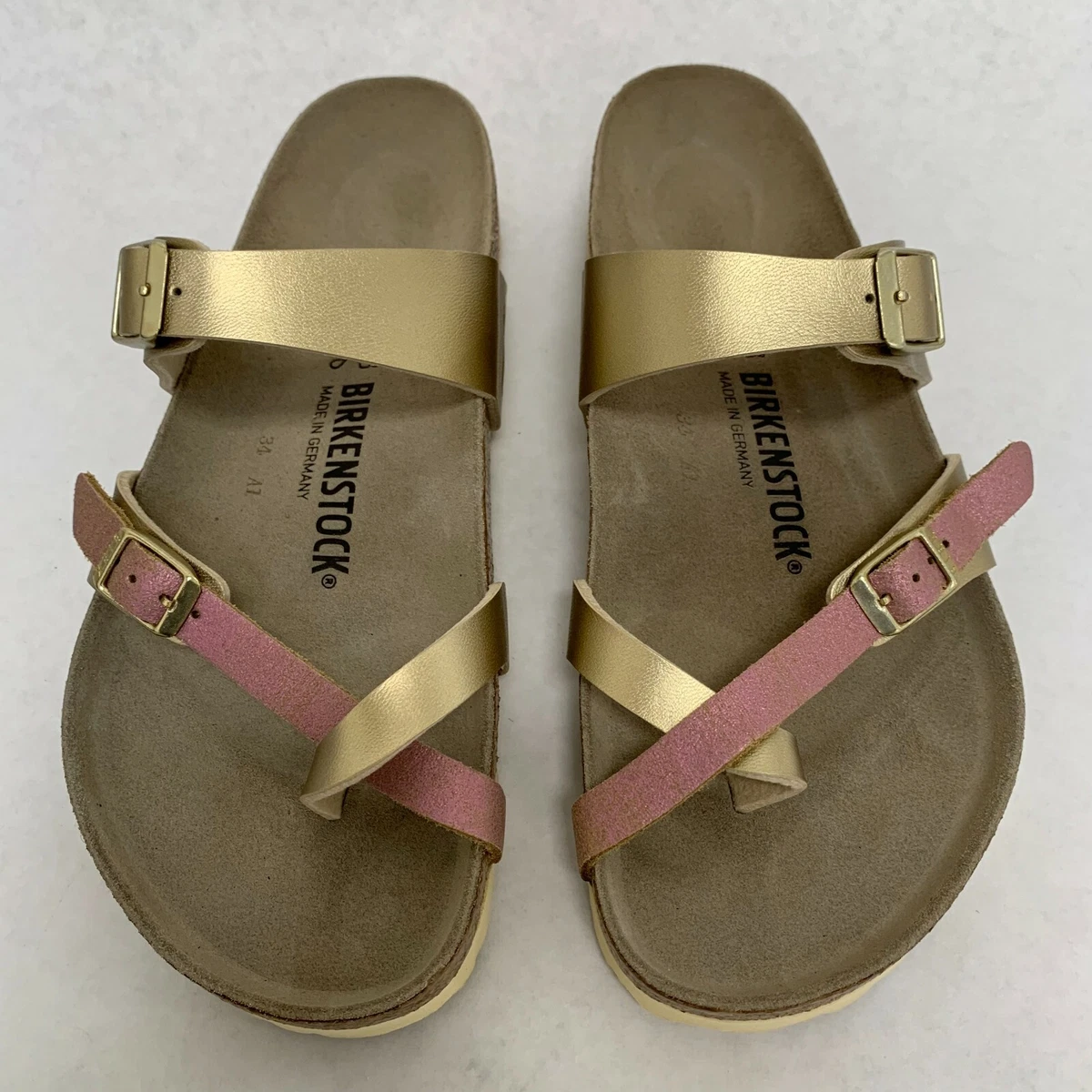 New w/o Box Birkenstock Mayari Tone Gold/Rose Select Size |