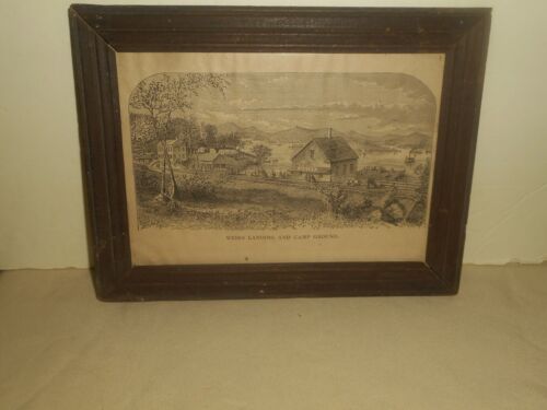 Framed WEIRS LANDING and CAMPGROUND Wood Cut Engraving Samuel S. KILBURN c.1880 - Picture 7 of 11
