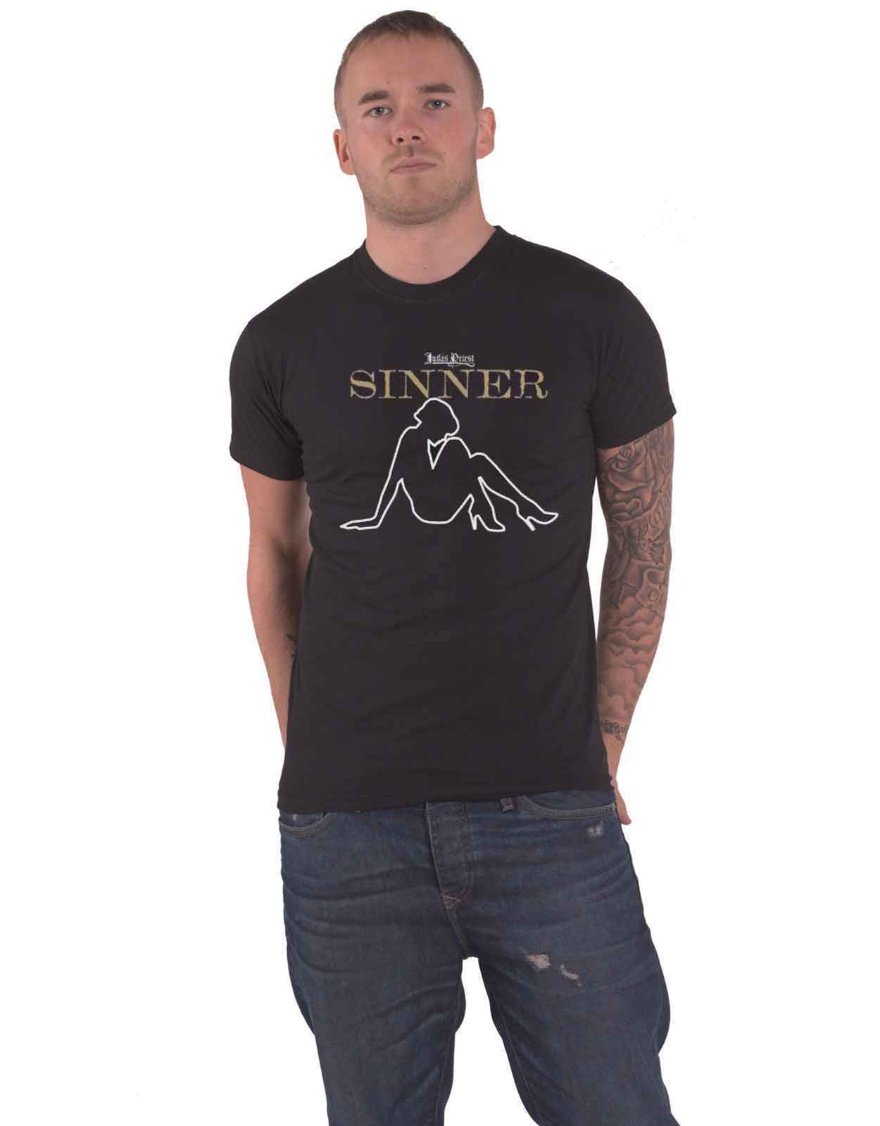 Judas Priest Sin After Sin Sinner Slogan Official Mens Black T-Shirt