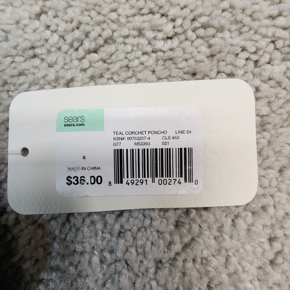 Poncho para mujer Canyon River azul tejido a ganchillo top pequeño 7/8 azul NUEVO Foto 3 de 4