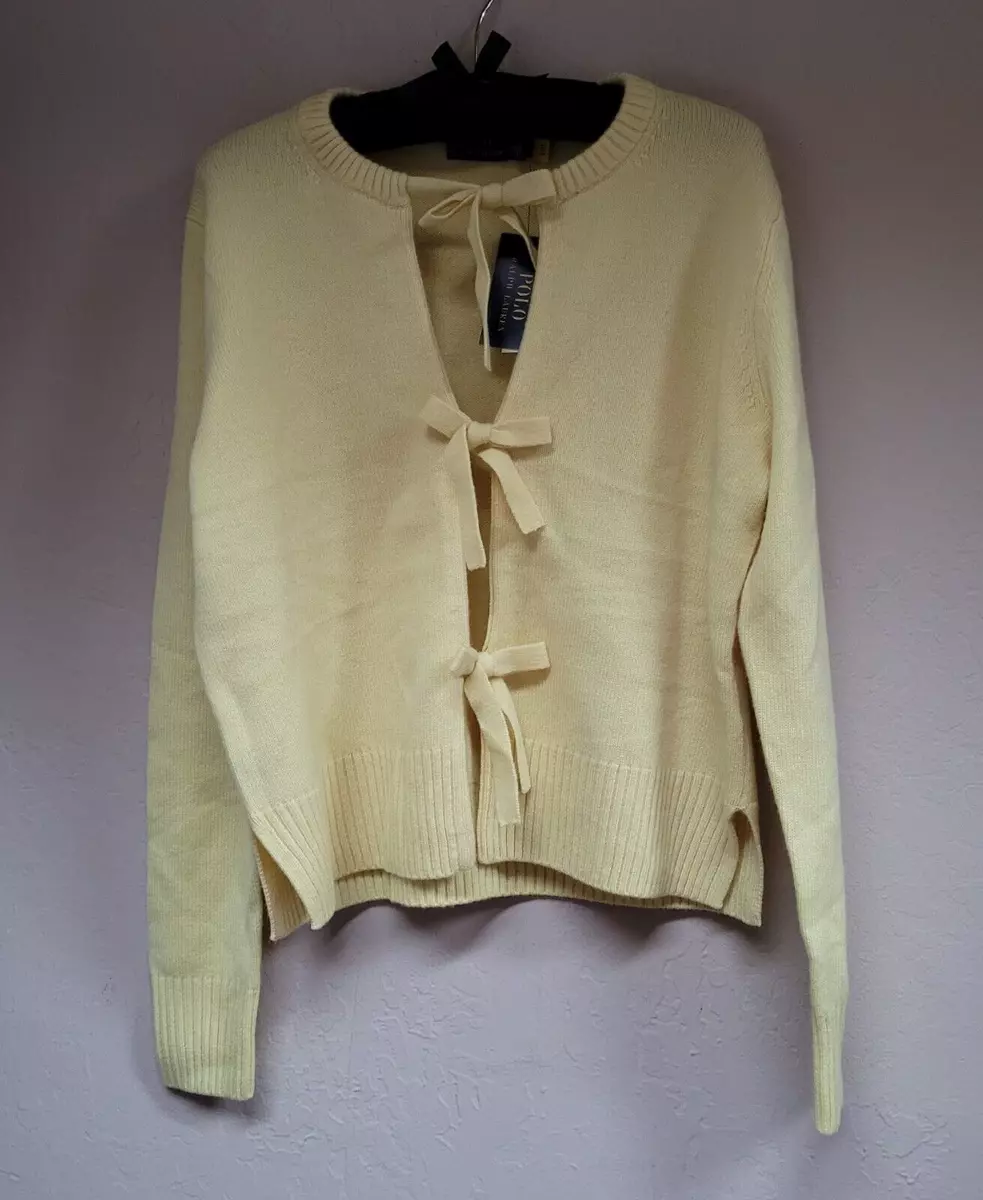 New Polo Ralph Lauren Womens Size XS Wool Cashmere Bow Cardigan Sweater  Yellow