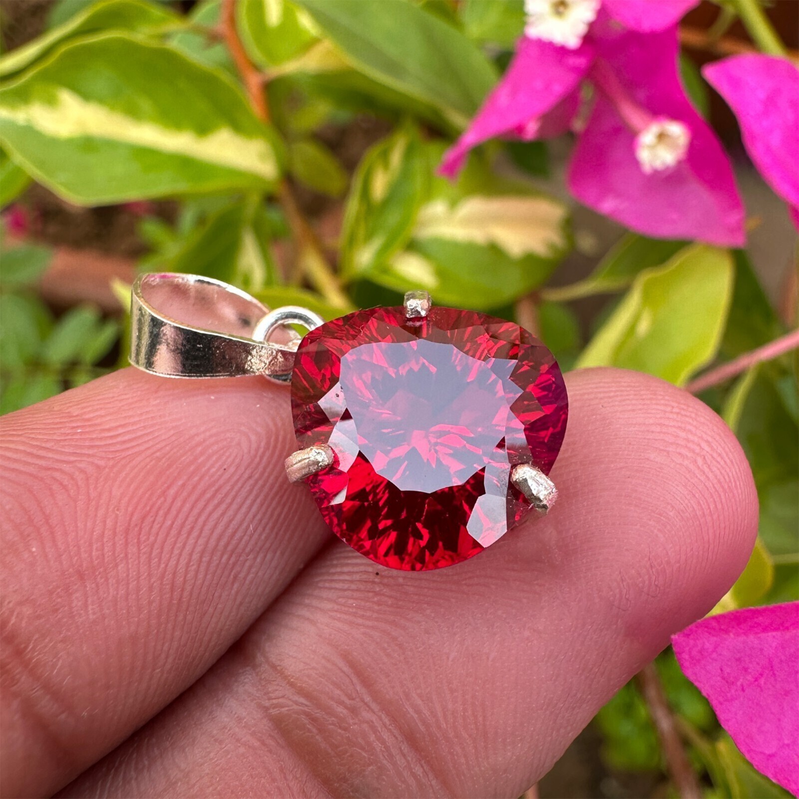 17.35 CT Natural Red Ruby Gemstone 925 Silver Pendant Handmade