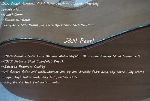 Genuinely Solid Paua Abalone Guitar Flexible Inlay Purfling,W:2mm,L:1520mm/60"