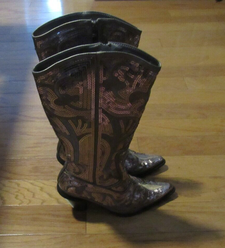 John Fashion Silver Sequined Embroidered Western Cowgirl Boots, Women’s size 8 - Picture 3 of 7
