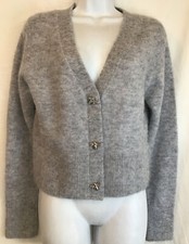 atelier paris Sweater Gray Alpaca Blend Cardigan Bee Snap Up L/ Sleeve Size S
