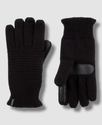 $42 Isotoner Women's Black Textured Touchscreen Knit Gloves One Size