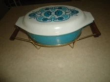 Rare Pyrex aqua Horizon Oval Covered Casserole Dish w/ Lid 2 1/2 qt Heat element