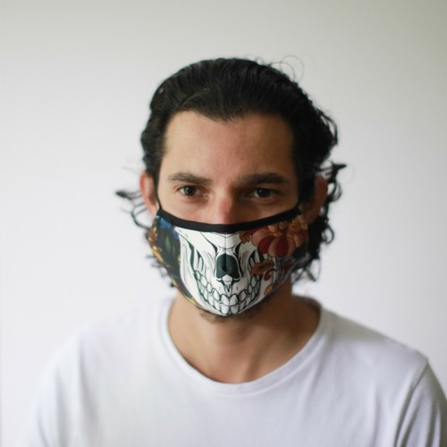 Reusable Fashion Face Mask With PM2.5 Filter - COLOURFUL CALAVERA FACE MASK - Picture 2 of 6