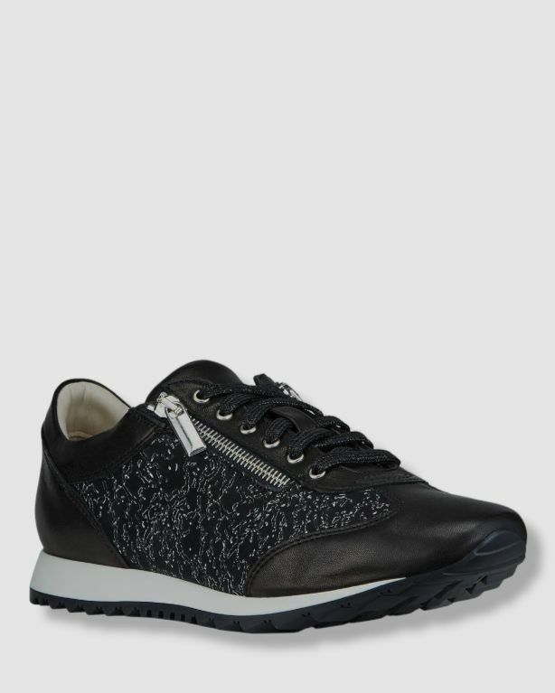 $295 Amalfi Women's Black Double Zip Fedro Low Top Oxford Sneaker