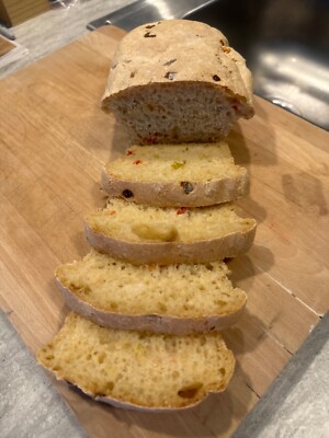 Grape Tomato Green Onion Garlic Bread 9 Inch Loaf