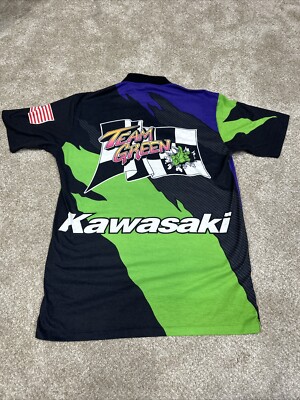 Early 90s vintage RARE Team Green Kawasaki Team T-shirt Tee Shirt