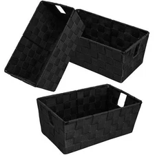 Woven Black Storage Baskets Shelf Tote Boxes Container Durable Storage Organizer