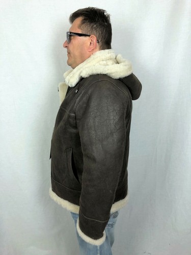 BROWN /IVORY 100% SHEEPSKIN SHEARLING LEATHER B3 Bomber Flight Coat Jacket S-8XL - Picture 2 of 11