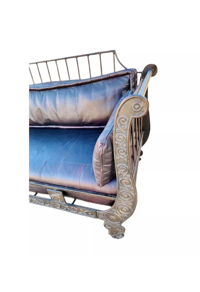 Антикварный диван Thomasville из натуральной кожи и кованого железа - Изображение 4 из 4