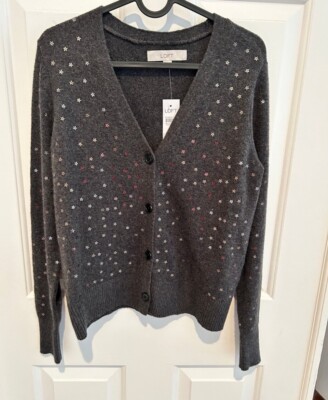 NWT Loft Charcoal Gray Button Down Cardigan With Star Sequins