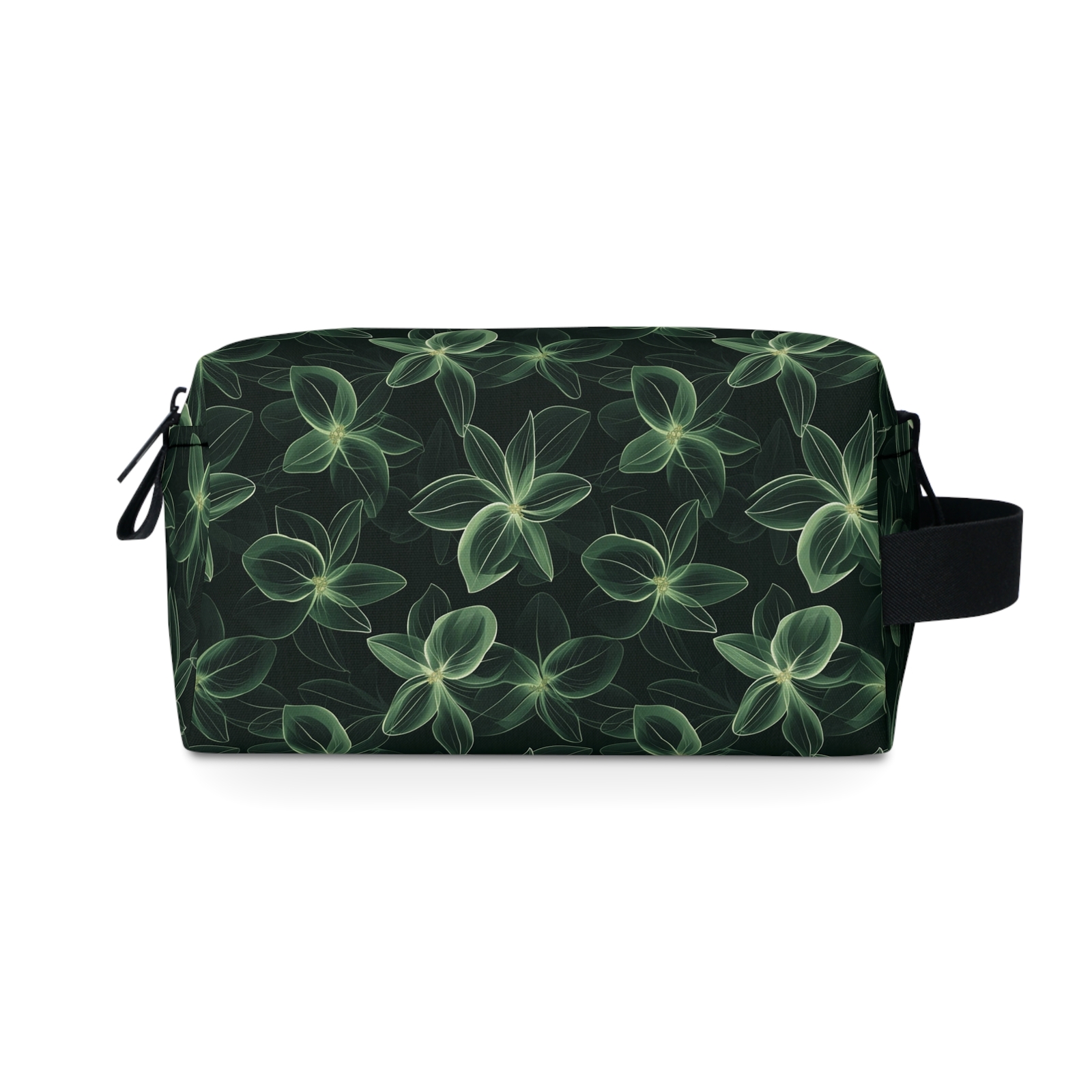 Toiletry Bag Black with Green Abstract Floral Print-image