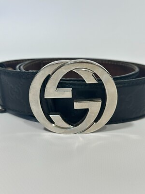 Authentic Gucci Belt Guccissima Monogram Black Interlocking G